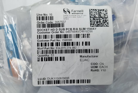 634-015-274-992 EDAC CONN D-SUB HD RCPT 15P R/A SLDR