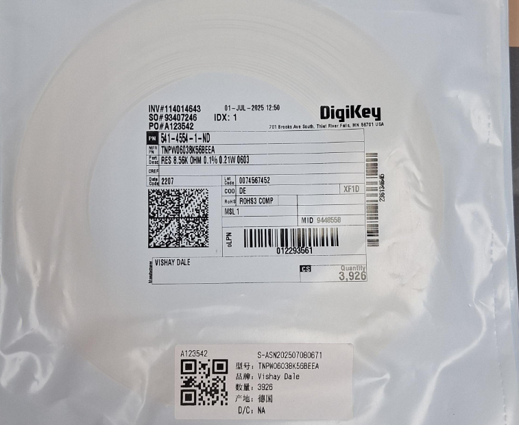 TNPW06038K56BEEA Vishay RES 8.56K OHM 0.1% 1/10W 0603